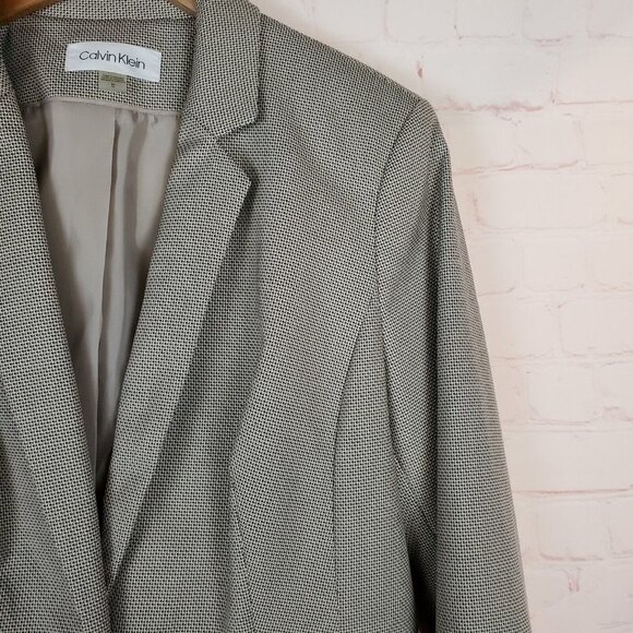 NEW Calvin Klein Womens Textured One-Button Blazer Jacket Sz 12 Neutral Tan Blk - Picture 7 of 16